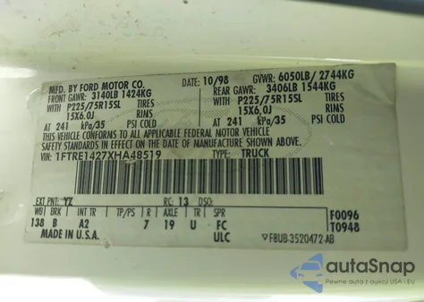 1999 Ford E-150 Commercial/Recreational from USA, damaged, VIN 1FTRE1427XHA48519